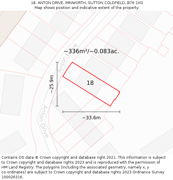 18, ANTON DRIVE, MINWORTH, SUTTON COLDFIELD, B76 1XG: Plot and title map