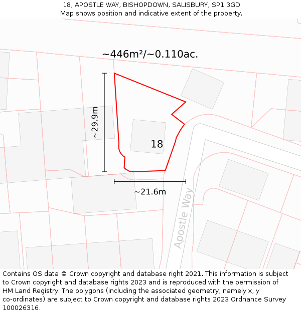 18, APOSTLE WAY, BISHOPDOWN, SALISBURY, SP1 3GD: Plot and title map