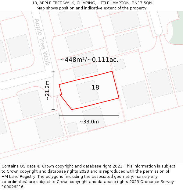 18, APPLE TREE WALK, CLIMPING, LITTLEHAMPTON, BN17 5QN: Plot and title map