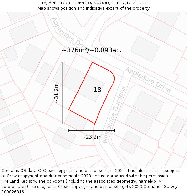 18, APPLEDORE DRIVE, OAKWOOD, DERBY, DE21 2LN: Plot and title map