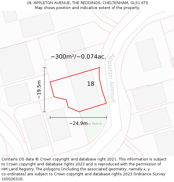 18, APPLETON AVENUE, THE REDDINGS, CHELTENHAM, GL51 6TS: Plot and title map