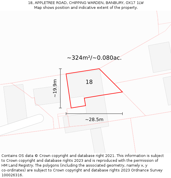 18, APPLETREE ROAD, CHIPPING WARDEN, BANBURY, OX17 1LW: Plot and title map