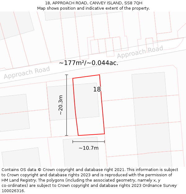 18, APPROACH ROAD, CANVEY ISLAND, SS8 7QH: Plot and title map