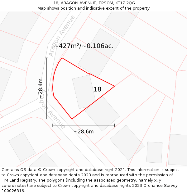 18, ARAGON AVENUE, EPSOM, KT17 2QG: Plot and title map