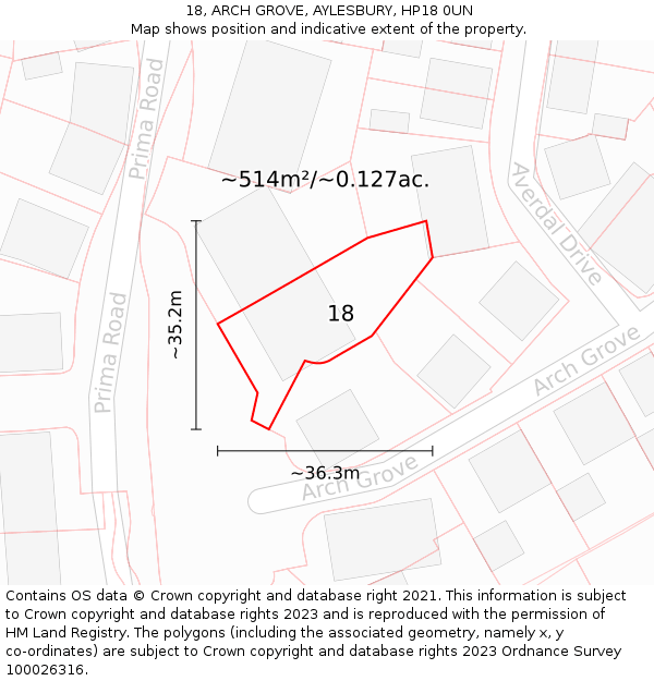 18, ARCH GROVE, AYLESBURY, HP18 0UN: Plot and title map