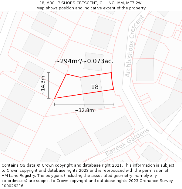 18, ARCHBISHOPS CRESCENT, GILLINGHAM, ME7 2WL: Plot and title map