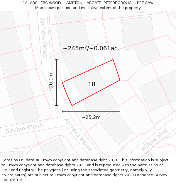 18, ARCHERS WOOD, HAMPTON HARGATE, PETERBOROUGH, PE7 8AW: Plot and title map