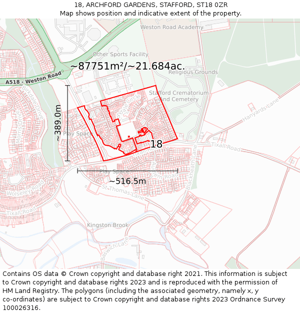 18, ARCHFORD GARDENS, STAFFORD, ST18 0ZR: Plot and title map