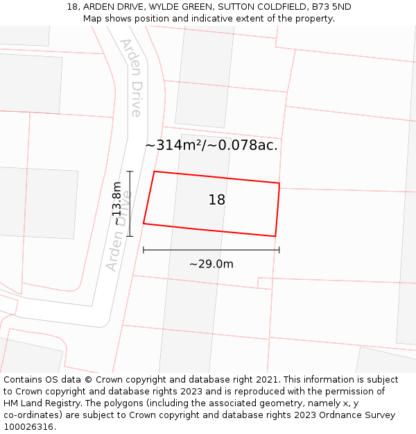 18, ARDEN DRIVE, WYLDE GREEN, SUTTON COLDFIELD, B73 5ND: Plot and title map