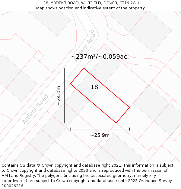 18, ARDENT ROAD, WHITFIELD, DOVER, CT16 2GH: Plot and title map