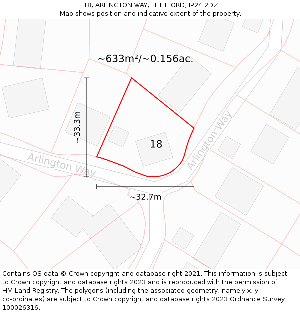 18, ARLINGTON WAY, THETFORD, IP24 2DZ: Plot and title map
