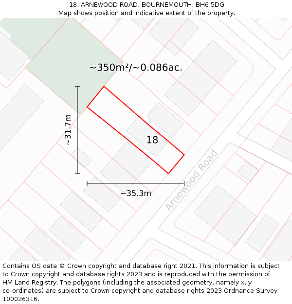 18, ARNEWOOD ROAD, BOURNEMOUTH, BH6 5DG: Plot and title map
