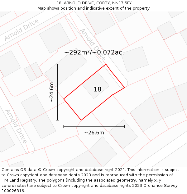 18, ARNOLD DRIVE, CORBY, NN17 5FY: Plot and title map