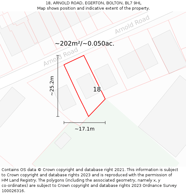18, ARNOLD ROAD, EGERTON, BOLTON, BL7 9HL: Plot and title map