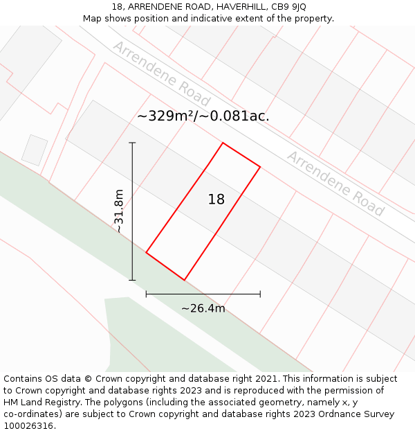 18, ARRENDENE ROAD, HAVERHILL, CB9 9JQ: Plot and title map