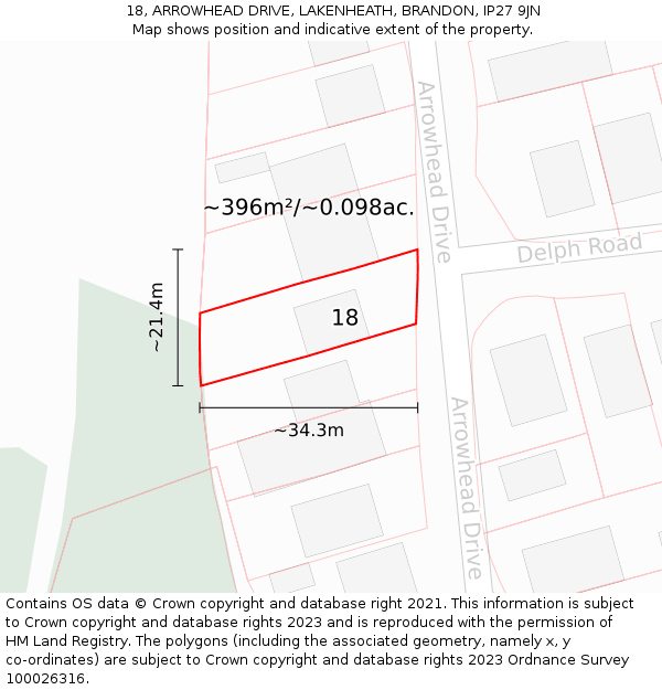 18, ARROWHEAD DRIVE, LAKENHEATH, BRANDON, IP27 9JN: Plot and title map