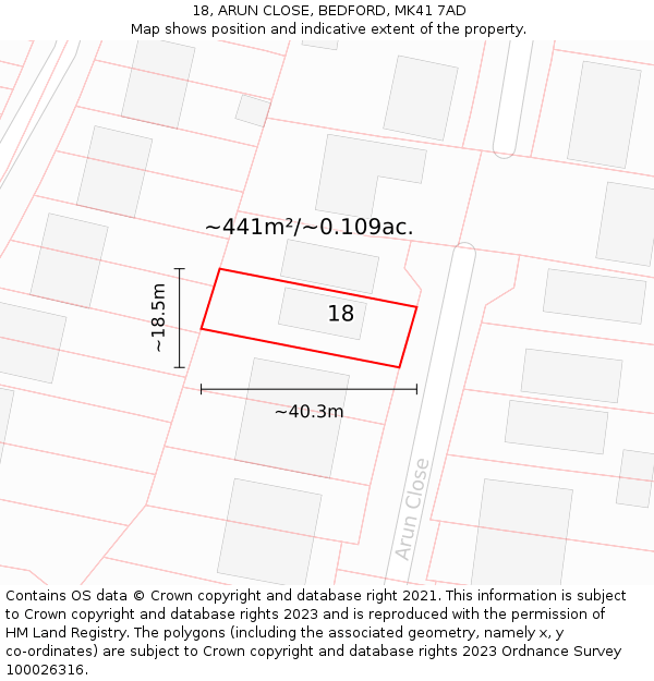 18, ARUN CLOSE, BEDFORD, MK41 7AD: Plot and title map