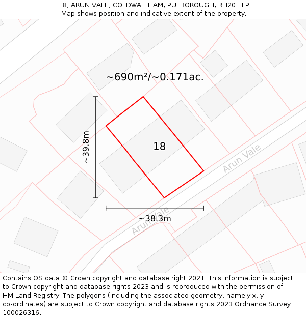 18, ARUN VALE, COLDWALTHAM, PULBOROUGH, RH20 1LP: Plot and title map