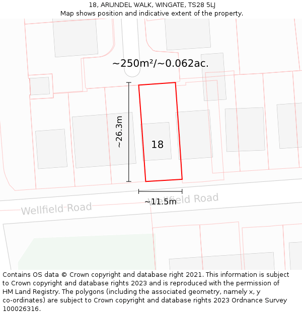 18, ARUNDEL WALK, WINGATE, TS28 5LJ: Plot and title map