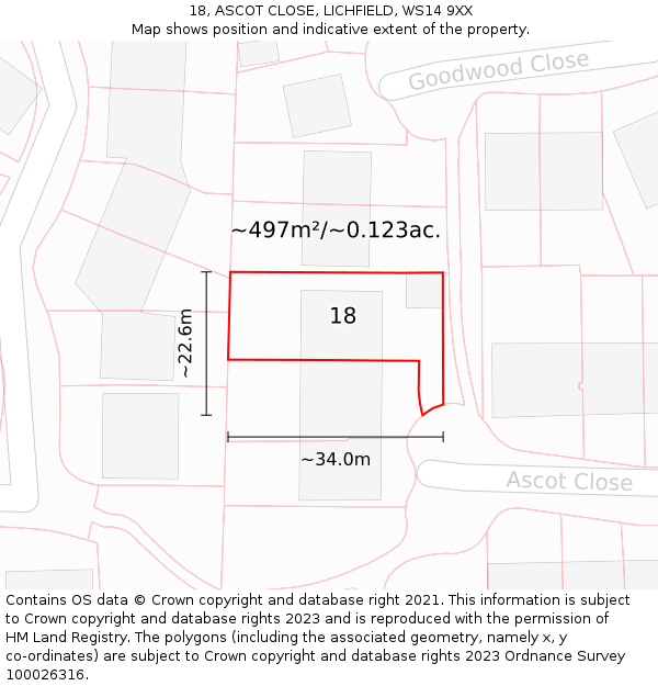 18, ASCOT CLOSE, LICHFIELD, WS14 9XX: Plot and title map