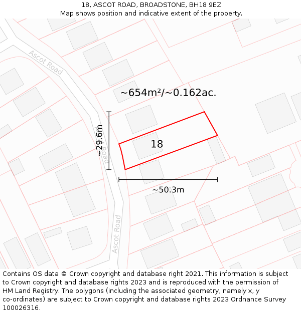 18, ASCOT ROAD, BROADSTONE, BH18 9EZ: Plot and title map