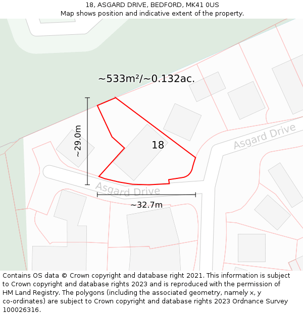18, ASGARD DRIVE, BEDFORD, MK41 0US: Plot and title map