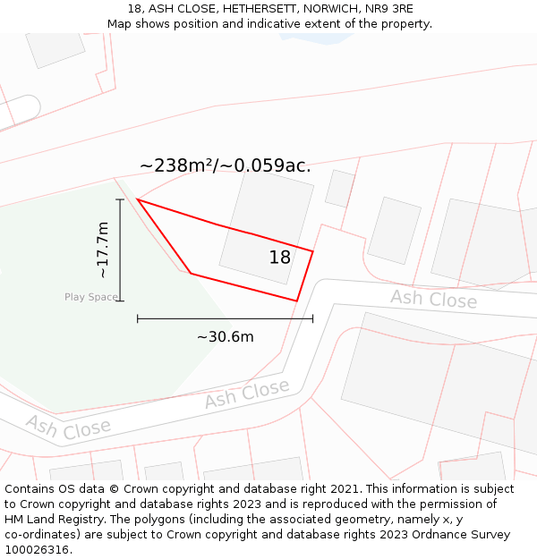 18, ASH CLOSE, HETHERSETT, NORWICH, NR9 3RE: Plot and title map