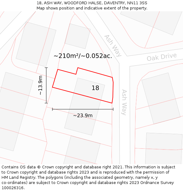 18, ASH WAY, WOODFORD HALSE, DAVENTRY, NN11 3SS: Plot and title map