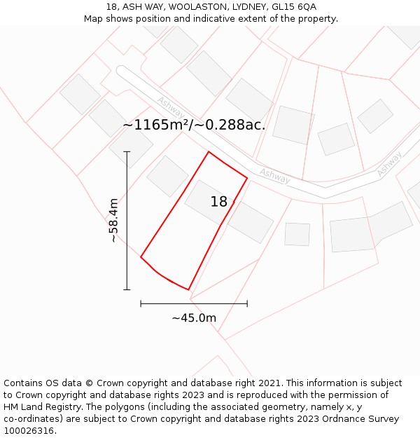 18, ASH WAY, WOOLASTON, LYDNEY, GL15 6QA: Plot and title map