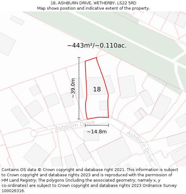 18, ASHBURN DRIVE, WETHERBY, LS22 5RD: Plot and title map