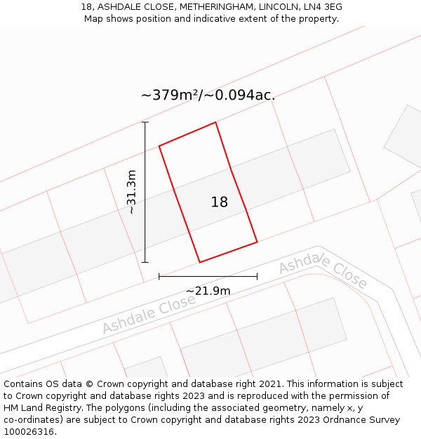 18, ASHDALE CLOSE, METHERINGHAM, LINCOLN, LN4 3EG: Plot and title map