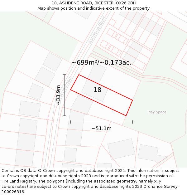 18, ASHDENE ROAD, BICESTER, OX26 2BH: Plot and title map
