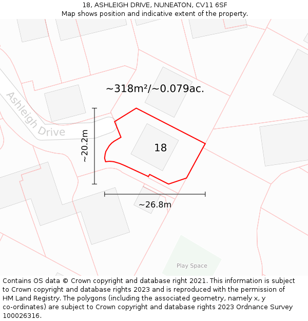 18, ASHLEIGH DRIVE, NUNEATON, CV11 6SF: Plot and title map