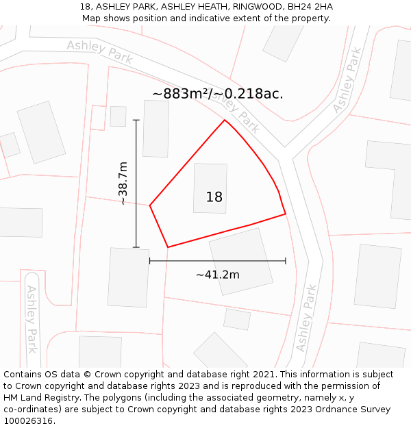 18, ASHLEY PARK, ASHLEY HEATH, RINGWOOD, BH24 2HA: Plot and title map