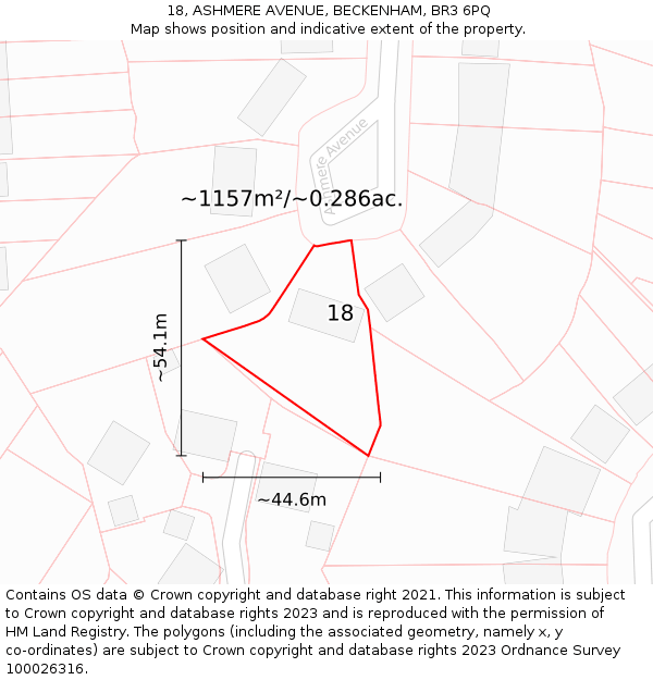 18, ASHMERE AVENUE, BECKENHAM, BR3 6PQ: Plot and title map