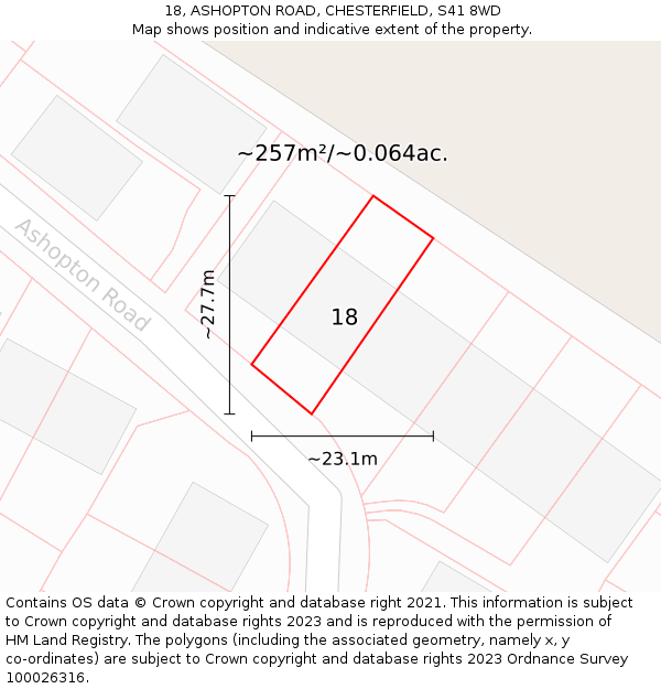18, ASHOPTON ROAD, CHESTERFIELD, S41 8WD: Plot and title map
