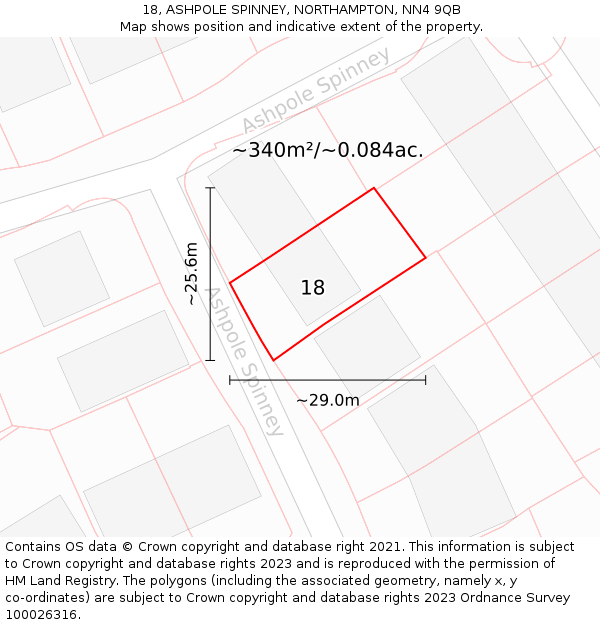18, ASHPOLE SPINNEY, NORTHAMPTON, NN4 9QB: Plot and title map