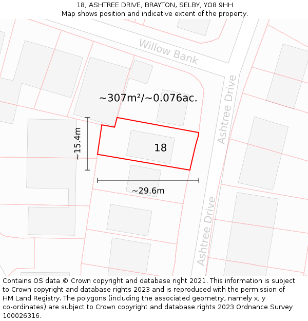 18, ASHTREE DRIVE, BRAYTON, SELBY, YO8 9HH: Plot and title map