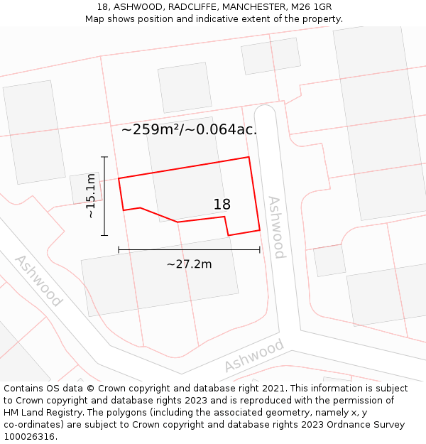 18, ASHWOOD, RADCLIFFE, MANCHESTER, M26 1GR: Plot and title map