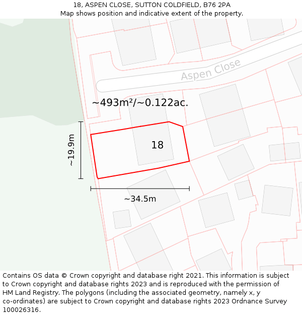 18, ASPEN CLOSE, SUTTON COLDFIELD, B76 2PA: Plot and title map