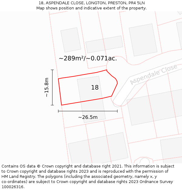 18, ASPENDALE CLOSE, LONGTON, PRESTON, PR4 5LN: Plot and title map