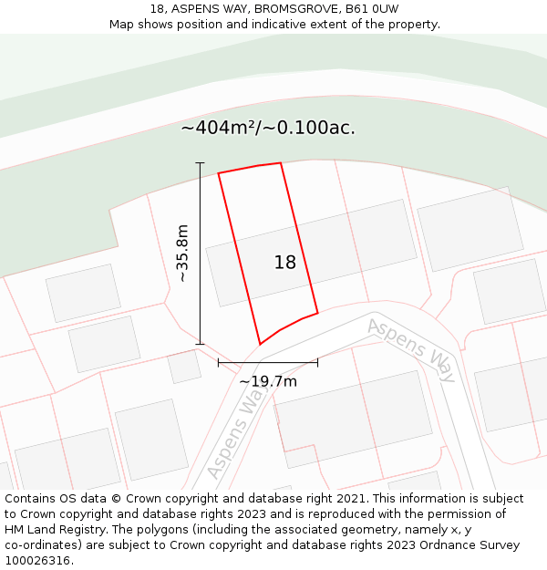 18, ASPENS WAY, BROMSGROVE, B61 0UW: Plot and title map