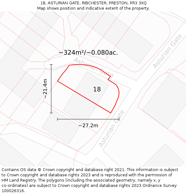 18, ASTURIAN GATE, RIBCHESTER, PRESTON, PR3 3XQ: Plot and title map