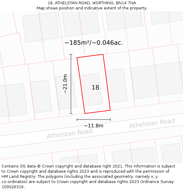 18, ATHELSTAN ROAD, WORTHING, BN14 7NA: Plot and title map