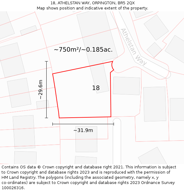 18, ATHELSTAN WAY, ORPINGTON, BR5 2QX: Plot and title map