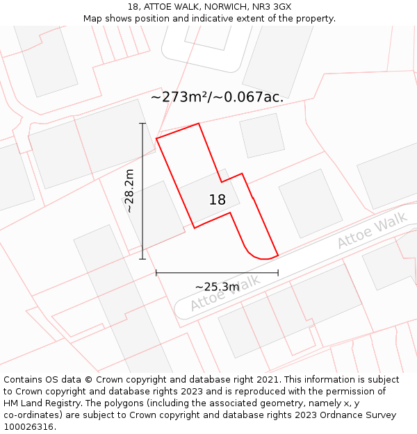 18, ATTOE WALK, NORWICH, NR3 3GX: Plot and title map