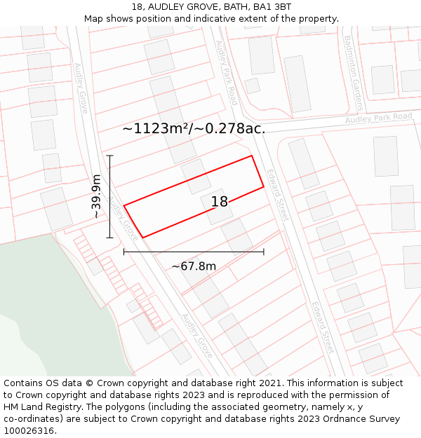 18, AUDLEY GROVE, BATH, BA1 3BT: Plot and title map