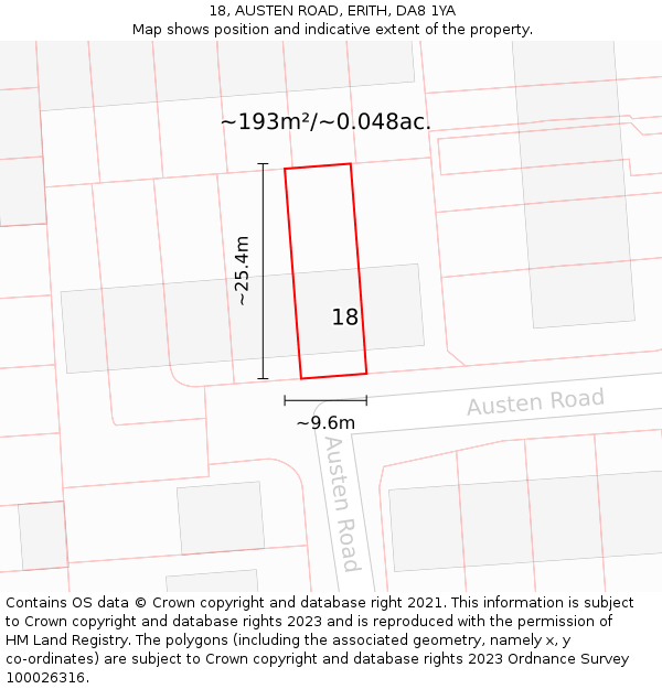 18, AUSTEN ROAD, ERITH, DA8 1YA: Plot and title map