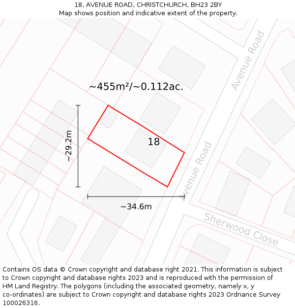 18, AVENUE ROAD, CHRISTCHURCH, BH23 2BY: Plot and title map