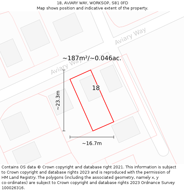 18, AVIARY WAY, WORKSOP, S81 0FD: Plot and title map